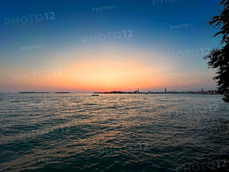 View over the lagoon to Venice, lagoon city of Venice, Veneto, Italy