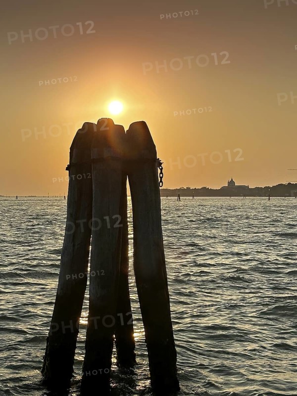 View over the lagoon to Venice, lagoon city of Venice, Veneto, Italy