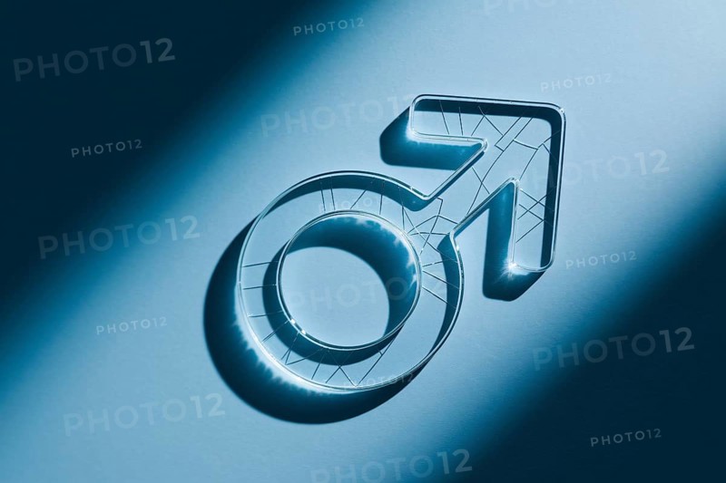 Shattered glass male gender symbol symbolizing fragile masculinity and breaking of gender stereotypes. Generatrive ai, AI generated