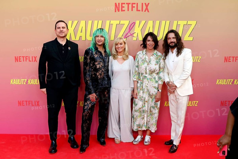 Christoph Weigl, Bill Kaulitz, Katja Hofem, Wiebke Schodder and Tom Kaulitz at the special screening of Kaulitz & Kaulitz S2 at the Delphi Filmpalast in Berlin on 12 June 2025
