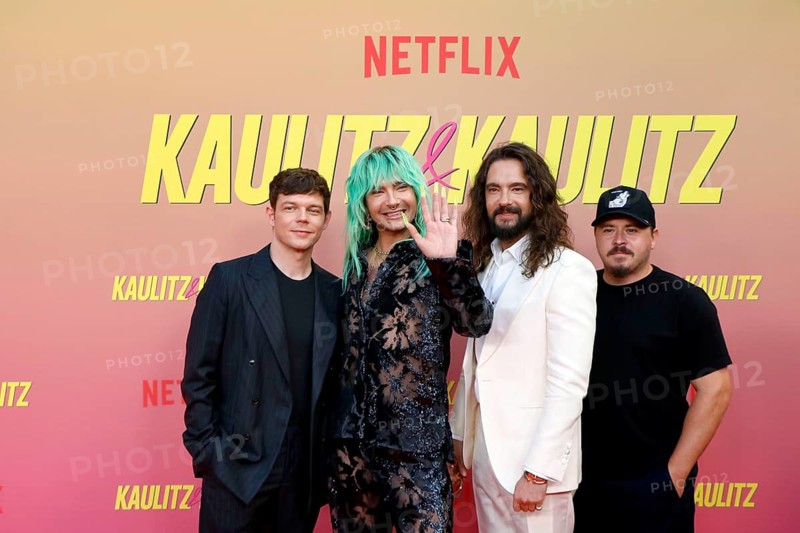Georg Listing, Bill Kauliutz, Tom Kaulitz and Georg shepherd (Tokio Hotel) at the special screening of Kaulitz & Kaulitz S2 at the Delphi Filmpalast in Berlin on 12 June 2025