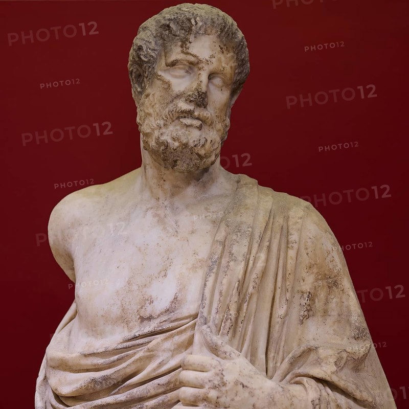 Close-up of the marble statue of a bearded man with distinctive facial features, Archaeological Museum, Kos Town, Kos, Dodecanese, Greek Islands, Greece