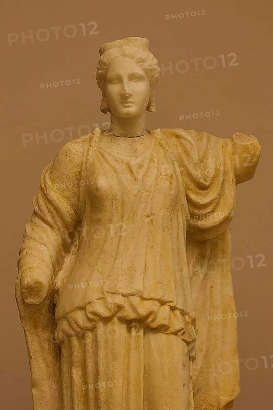 Marble statue of an ancient woman in classical dress, on display in a museum, Archaeological Museum, Kos Town, Kos, Dodecanese, Greek Islands, Greece