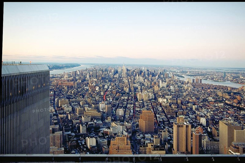 View in uptown direction from the Worl Trade Centre, on the left a tower of the Twin Towers, September 2000, New York City, USA