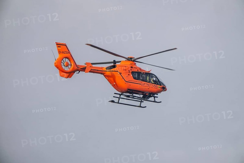 Rescue helicopter, air rescue from the Federal Ministry of the Interior, BMI, Christoph 3, stationed at Cologne/Bonn airport, CGN, takes off for an emergency operation, type Eurocopter EC-135 T2i, North Rhine-Westphalia, Germany