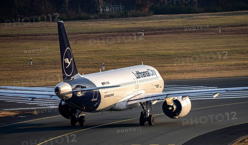 Lufthansa City Airbus A320neo on the taxiway to the runway at Cologne/Bonn Airport, CGN, North Rhine-Westphalia, Germany