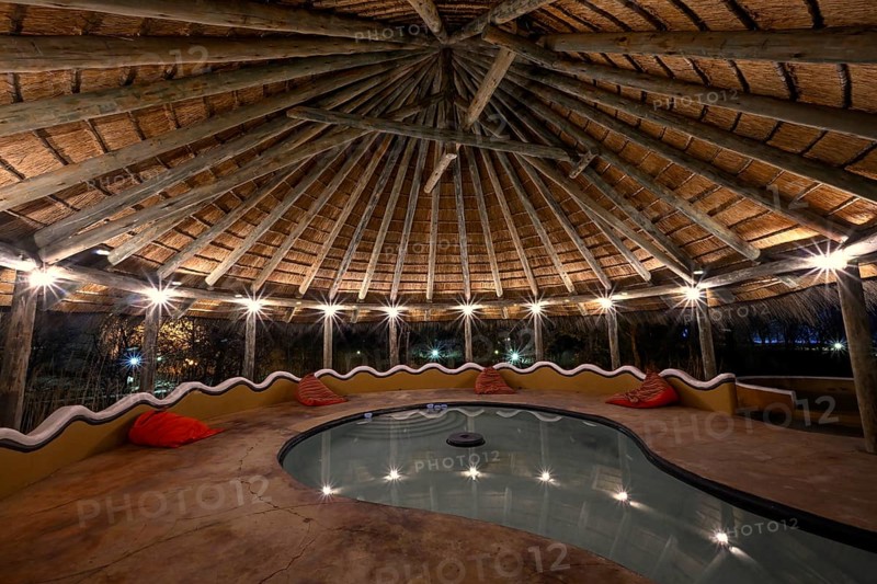Planet Baobab swimming pool, lodge near the village of Gweta, Makgadikgadi Pans National Park, Central District, Botswana