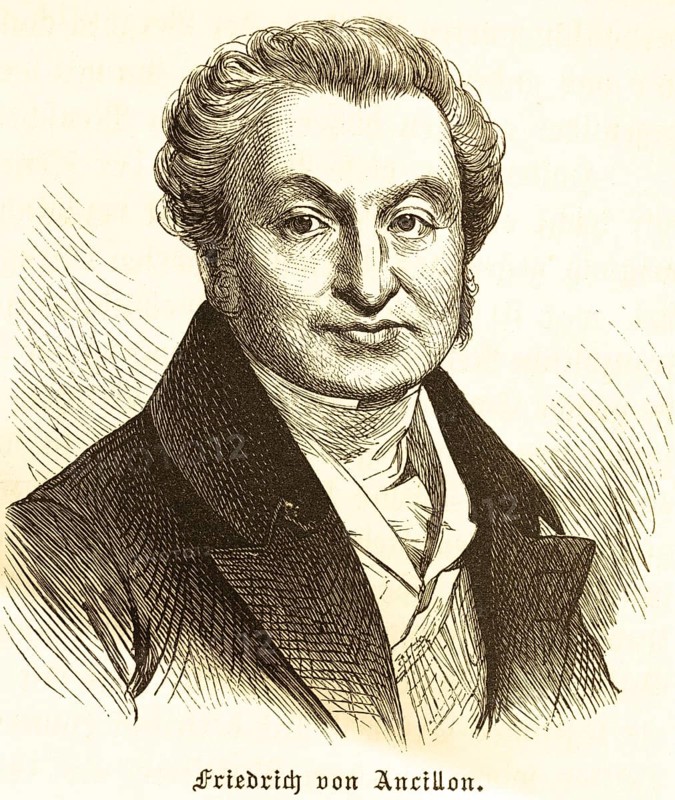 Portrait of Jean Pierre Frédéric Ancillon (1767-1837) Friedrich von Ancillon, wavy hair, self-confident, suit, stand-up collar, history, Prussian statesman, philosopher, educator, state theory, representative of the corporative state, social status, privileges, philosophy, Prussia, Germany, historical illustration 1882