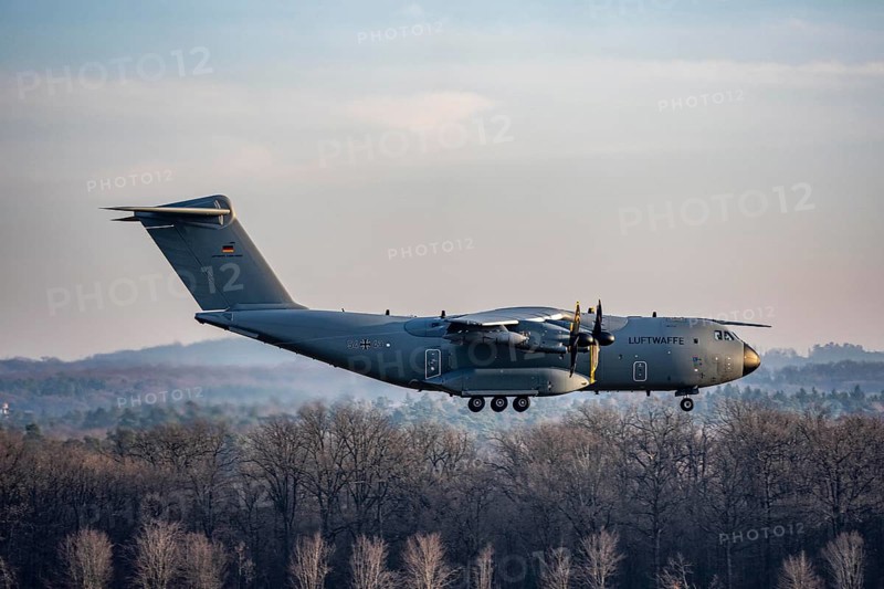 Airbus A400 transport aircraft of the German Air Force, landing at Cologne/Bonn airport, CGN, belongs to the air transport squadron 62 air refueling probe, North Rhine-Westphalia, Germany