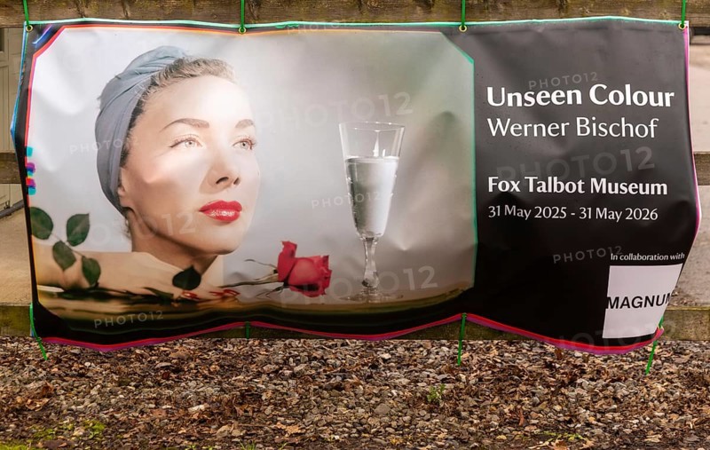 Poster advertising photography exhibition 'Unseen Colour', Werner Bischof, Fox Talbot museum, Lacock, Wiltshire, England, UK