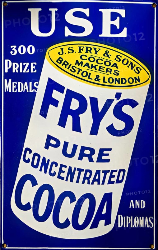 Reproduction enamel advertising sign for Fry's Pure Concentrated Cocoa, UK