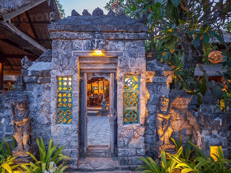 Restaurant on Sanur beach in the evening, Bali, Indonesia