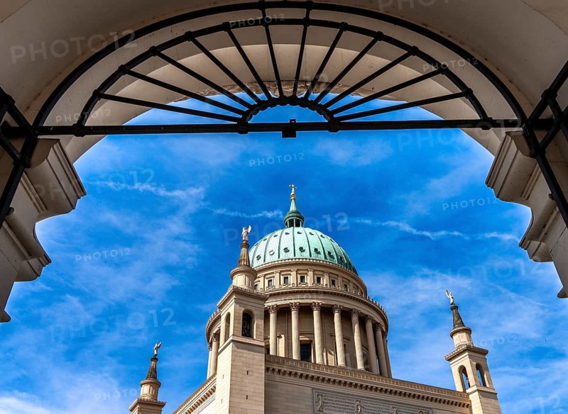 View of the dome of St. Nicholas Church, classicist church with view, Alter Markt, Potsdam, Brandenburg, Germany