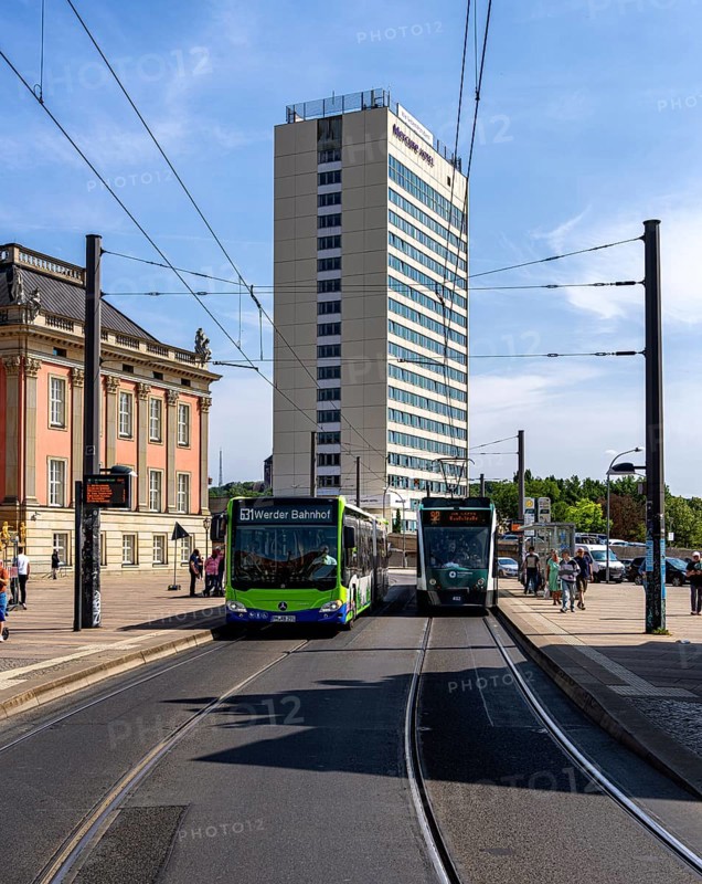 Bus and tram stop at Mercure Hotel, Potsdam, Brandenburg, Germany