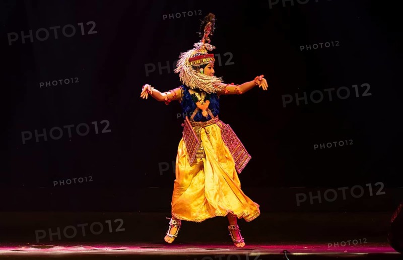 An artist perform classical Manipuri Ras Leela during a cultural evening program at Shilpgram Mohotsav 2026 in Guwahati, India, on 21 January 2026