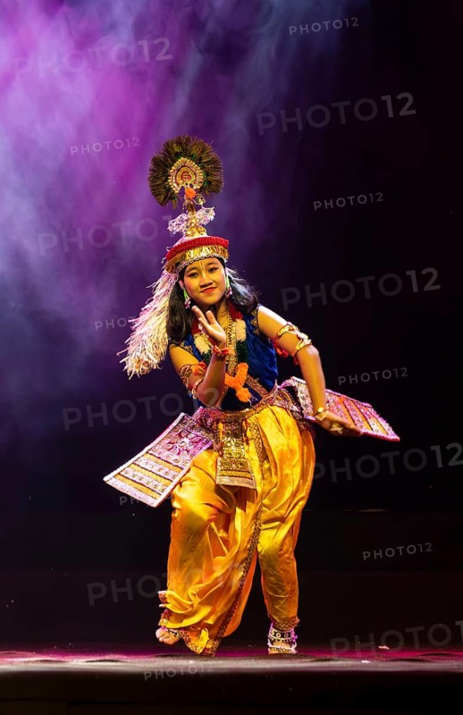 An artist perform classical Manipuri Ras Leela during a cultural evening program at Shilpgram Mohotsav 2026 in Guwahati, India, on 21 January 2026