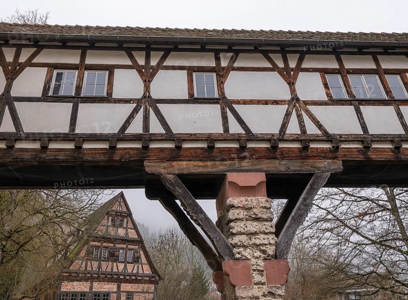 Fachwerk, Verbindungsgang, Protestant Seminary, Blaubeuren, Swabian Jura, Baden-Württemberg, Germany
