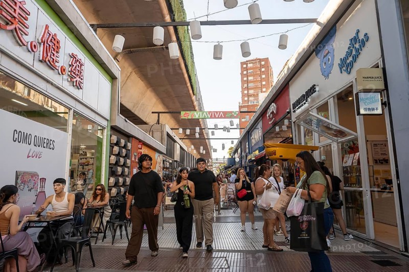 Tourists stroll in Chinatown, Buenos Aires, Argentina