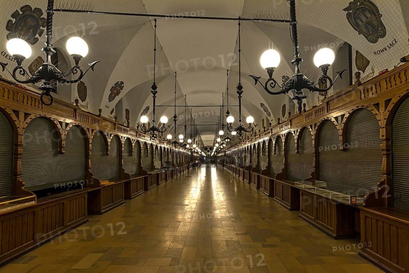 Closed Cloth Hall at night, Krakow, Poland