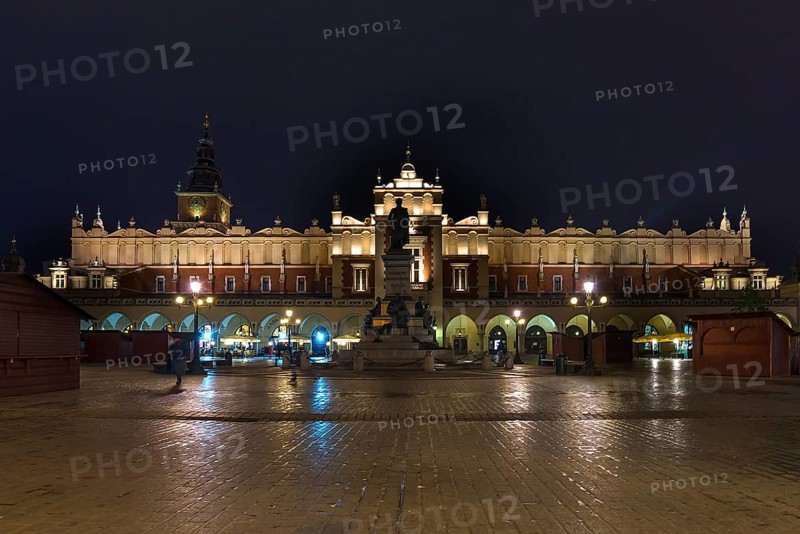 Market Square with Cloth Hall at night, Krakow, Poland