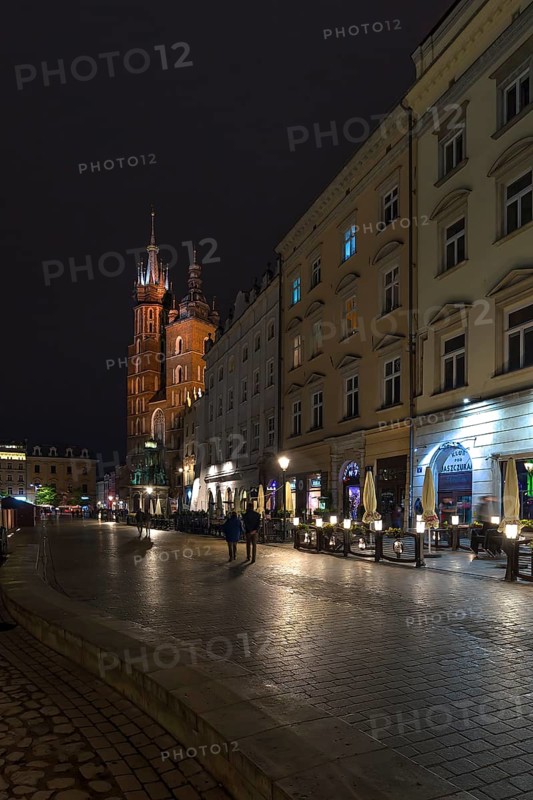 St. Mary's Basilica at night, Krakow, Poland