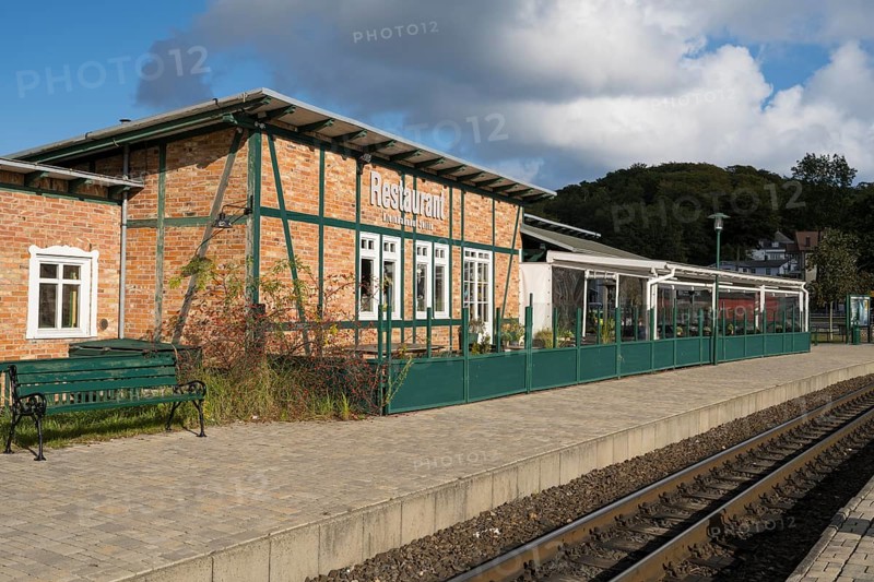 Restaurant Kleinbahnhof Sellin, Rasender Roland Station, Rügensche Bäderbahn, Sellin, Baltic resort, Rügen Island, Mecklenburg-Western Pomerania, Germany