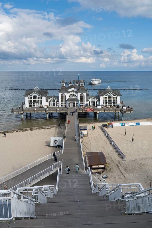 Stairway to pier and restaurant, Sellin, Baltic resort, Rügen island, Mecklenburg-Western Pomerania, Germany