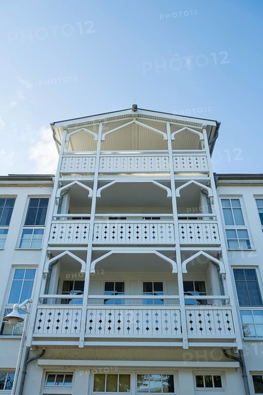 Facade of an apartment house, spa architecture, Sellin, Baltic resort, Rügen island, Mecklenburg-Western Pomerania, Germany