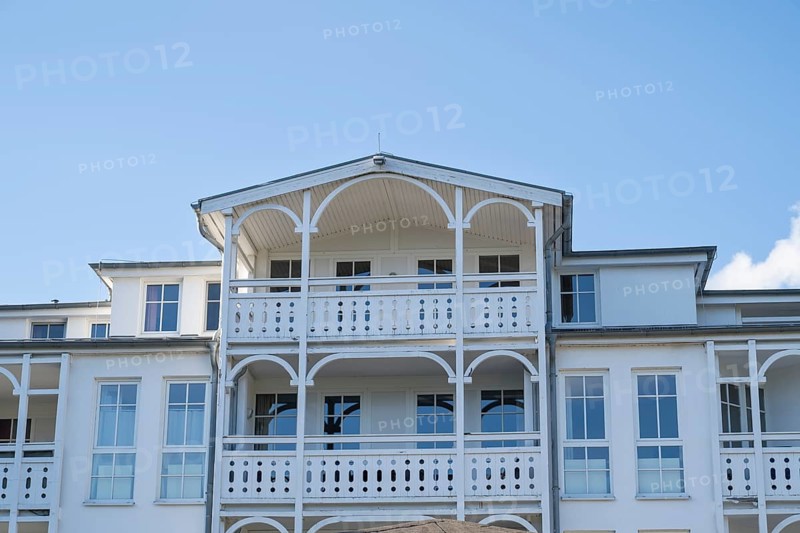 Facade of an apartment house, spa architecture, Sellin, Baltic resort, Rügen island, Mecklenburg-Western Pomerania, Germany