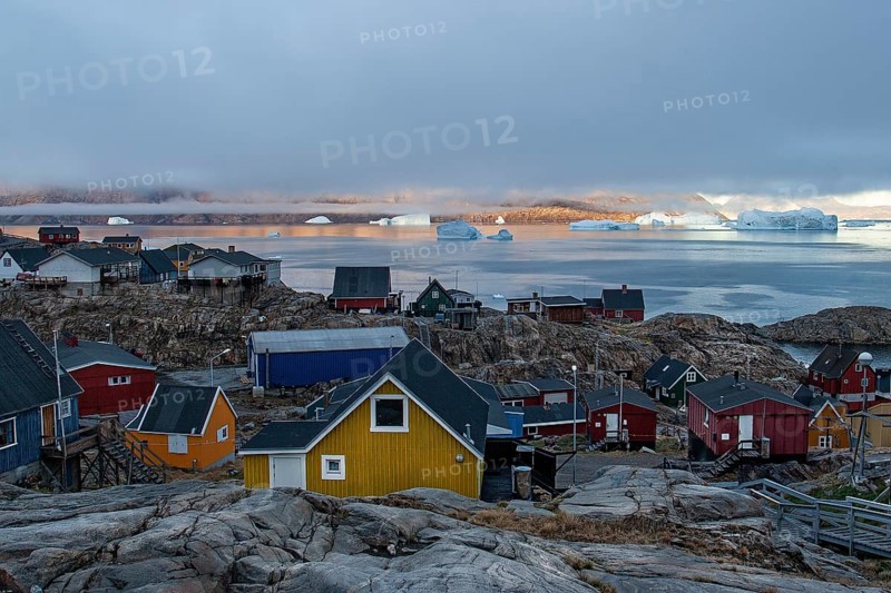 Village of Uummannaq, located on Uummannaq Island in the Uummannaq Fjord, northwestern Greenland, North America