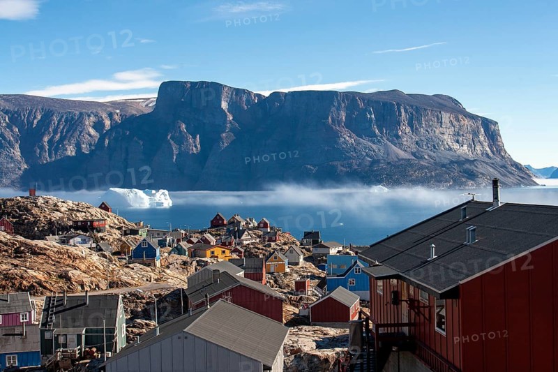 Village of Uummannaq, located on Uummannaq Island in the Uummannaq Fjord, northwestern Greenland, North America