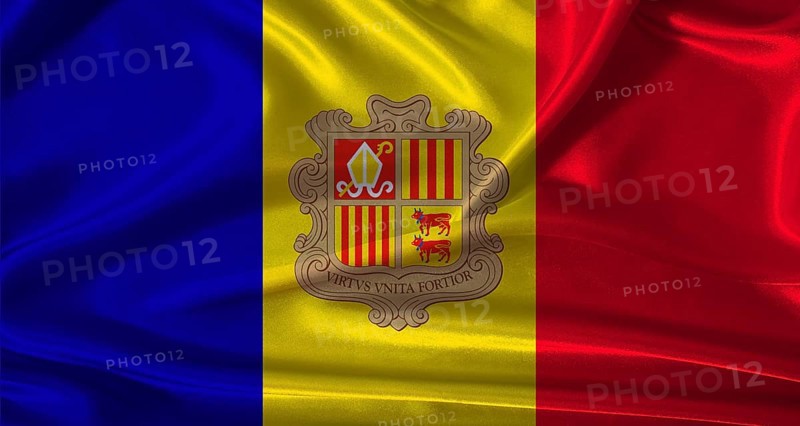 National flag of Andorra with cloth texture. Andorra flag with realistic texture background