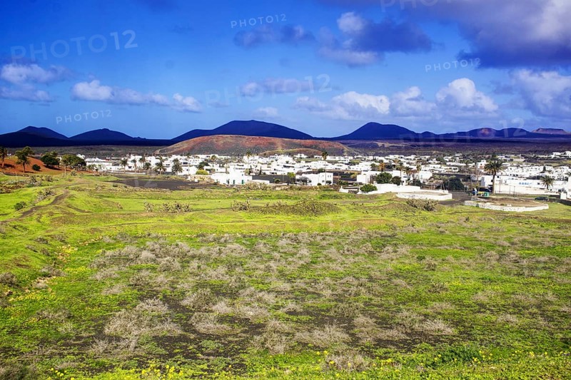 View of the municipality of Yaiza surrounded by fields and hills, Yaiza Lanzarote
