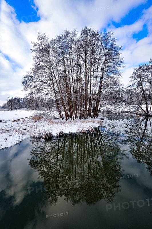 Wintery floodplain landscape along the Schmutter in the Augsburg Western Wälder nature park Park, Bavaria, Germany