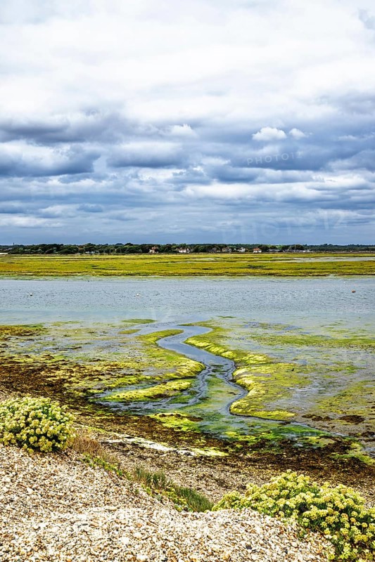 Marshes over Hurst Spit, Milford on Sea, Lymington, Hampshire, UK
