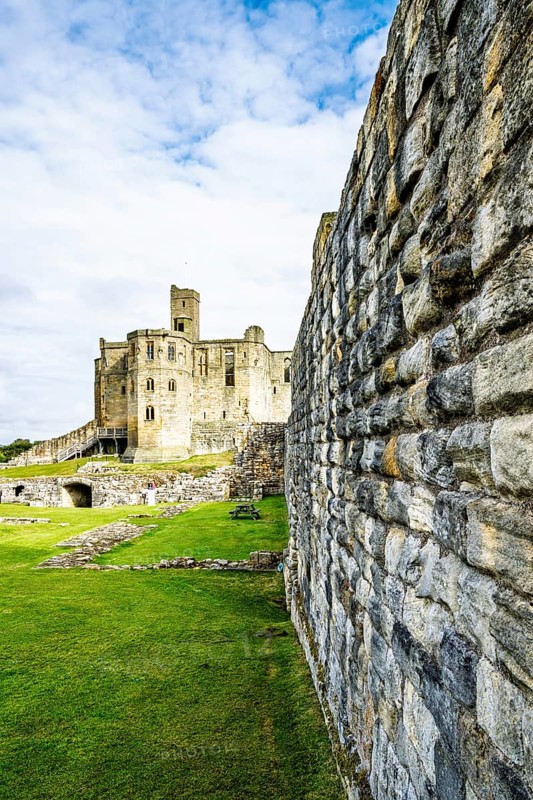 Ruins of Warkworth Castle, River Coquet, Warkworth, Northumberland, England, UK
