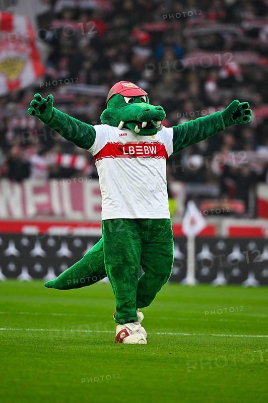 Mascot Fritzle VfB Stuttgart gesture MHPArena, MHP Arena Stuttgart, Baden-Württemberg, Germany