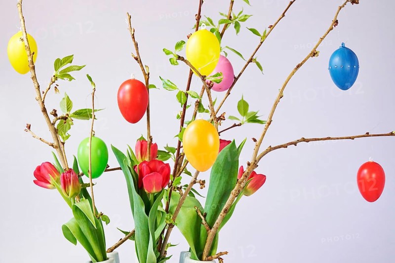 Still life with Easter eggs on branches, Germany
