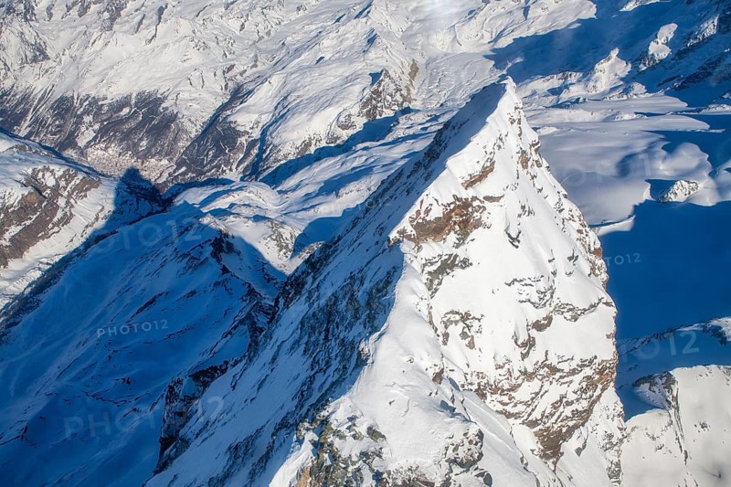 Aerial view of the Matterhorn summit (4, 478?m) in winter, iconic symbol of Switzerland, Zermatt, Valais, Switzerland