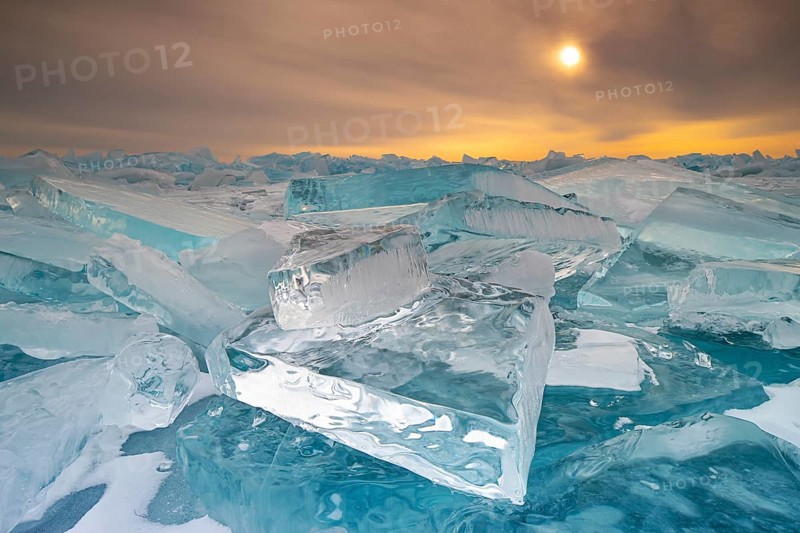 Lake Baikal, ice hummocks—fragments of broken ice in winter, ancient freshwater lake, UNESCO World Heritage Site, Irkutsk Province, Siberia, Russia, Eurasia