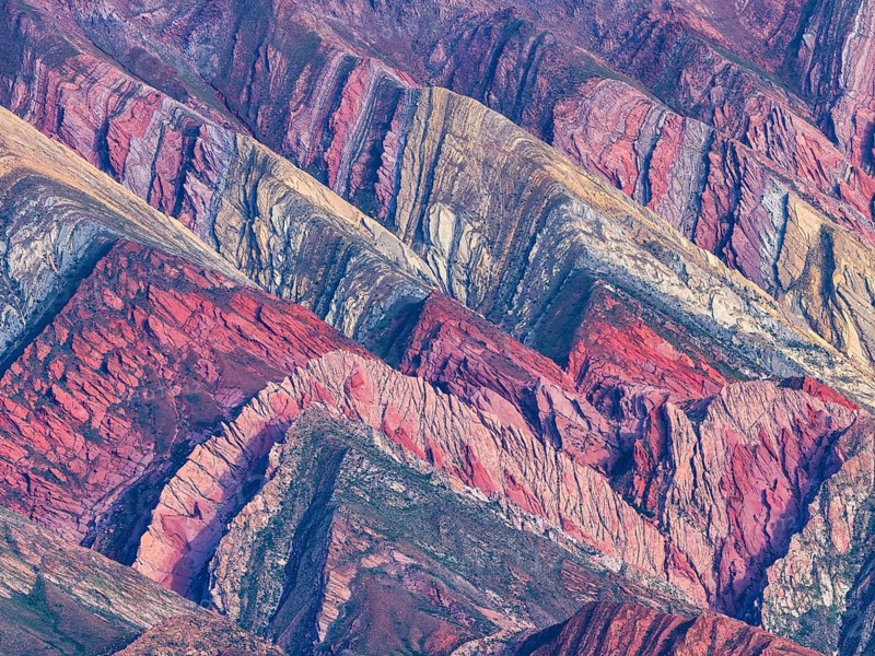 Rainbow Mountains of Serranía de Hornocal, detailed view of colorful rocks, Jujuy Province, Northwest Argentina, South America