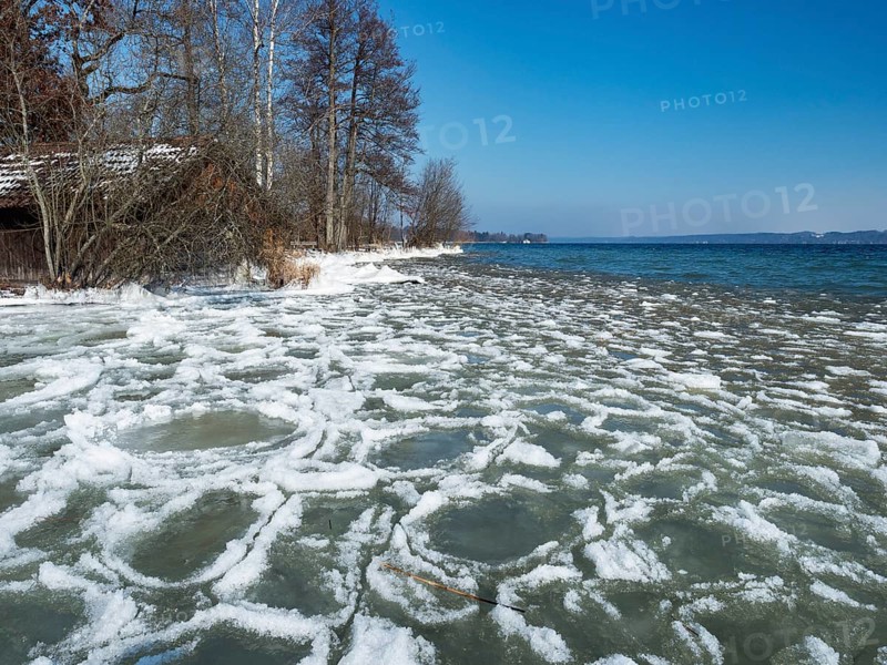 Pancake ice cream at Starnberger See near Bernried, Fünfseenland, Upper Bavaria, Germany