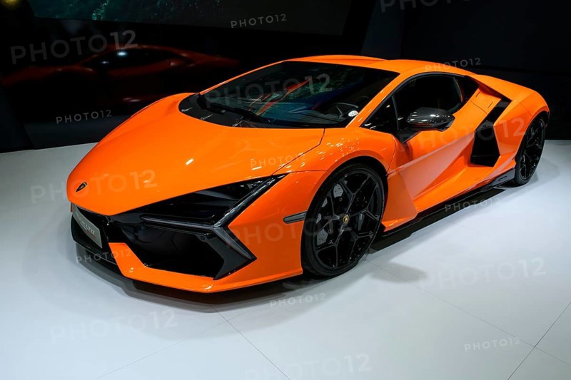 Press photo of luxurious sports car Lamborghini Revuelto plug-in hybrid super sports car with 1015 hp system output thanks to 6.5 liter naturally aspirated V12 engine with 825 hp and three electric motors, Messe boot, Düsseldorf, North Rhine-Westphalia, Germany