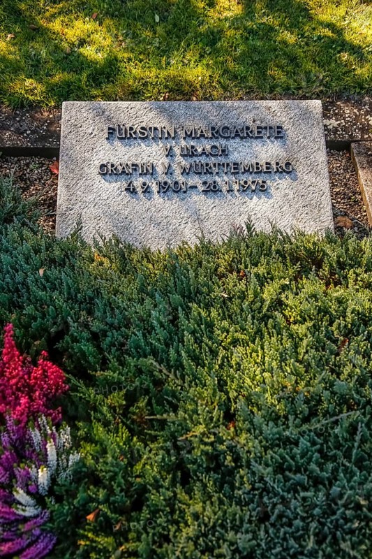 Tombstone of Princess Margarete von Urach, Countess of Württemberg, 1901 to 1975, cemetery, grave, memorial stone, writing, letters, Großengstingen, municipality of Engstingen, district of Reutlingen, Swabian Jura, Baden-Württemberg, Germany