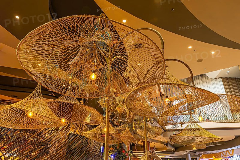Huge woven lampshades as decoration, Iconsiam shopping center, Bangkok, Thailand's metropolis, Thailand