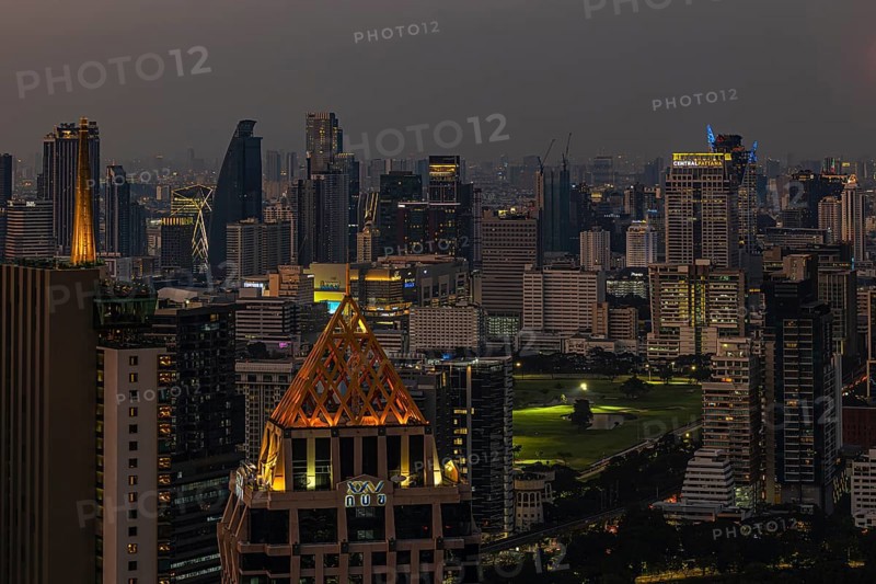 Over the rooftops of Bangkok, evening light, view from the Moon Bar on the roof terrace of the Banyan Tree Hotel, Sathon, Bangkok, Thailand's metropolis, Thailand