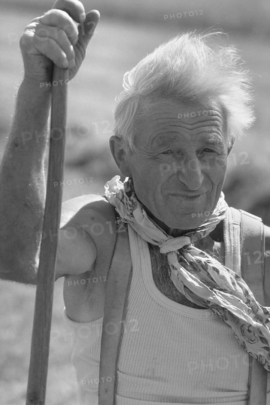 Portrait of a farmer in the field, black and white, Middle Franconia, Bavaria, Germany