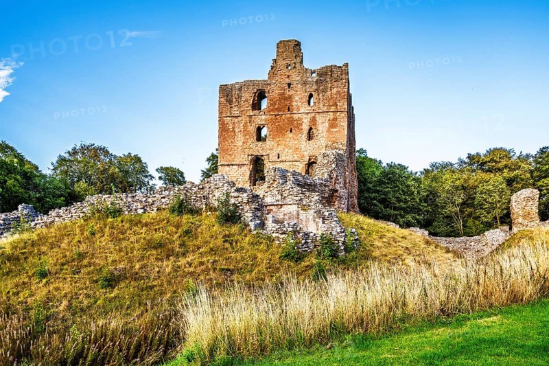 Ruins of Norham Castle and River Tweed, Norham, Northumberland, England, United Kingdom