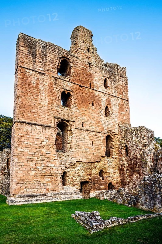 Ruins of Norham Castle and River Tweed, Norham, Northumberland, England, United Kingdom
