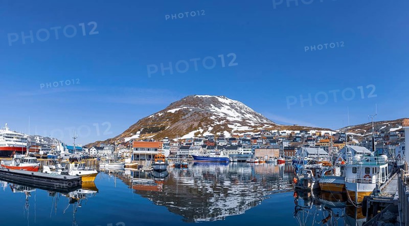 Honningsvag bay, island of Mageroya in Finmark county, Norway. Famous cruise and tourist destination near North Cape